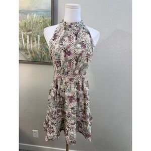 Sunday Mi Amor Floral Halter Mini Dress XS Open Back Boho Cottagecore